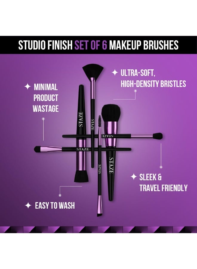 Staze 9to9 Studio Finish Professional Grade + Seamless Finish Set of 6 Makeup Brushes | Soft & Comfortable - Image 3